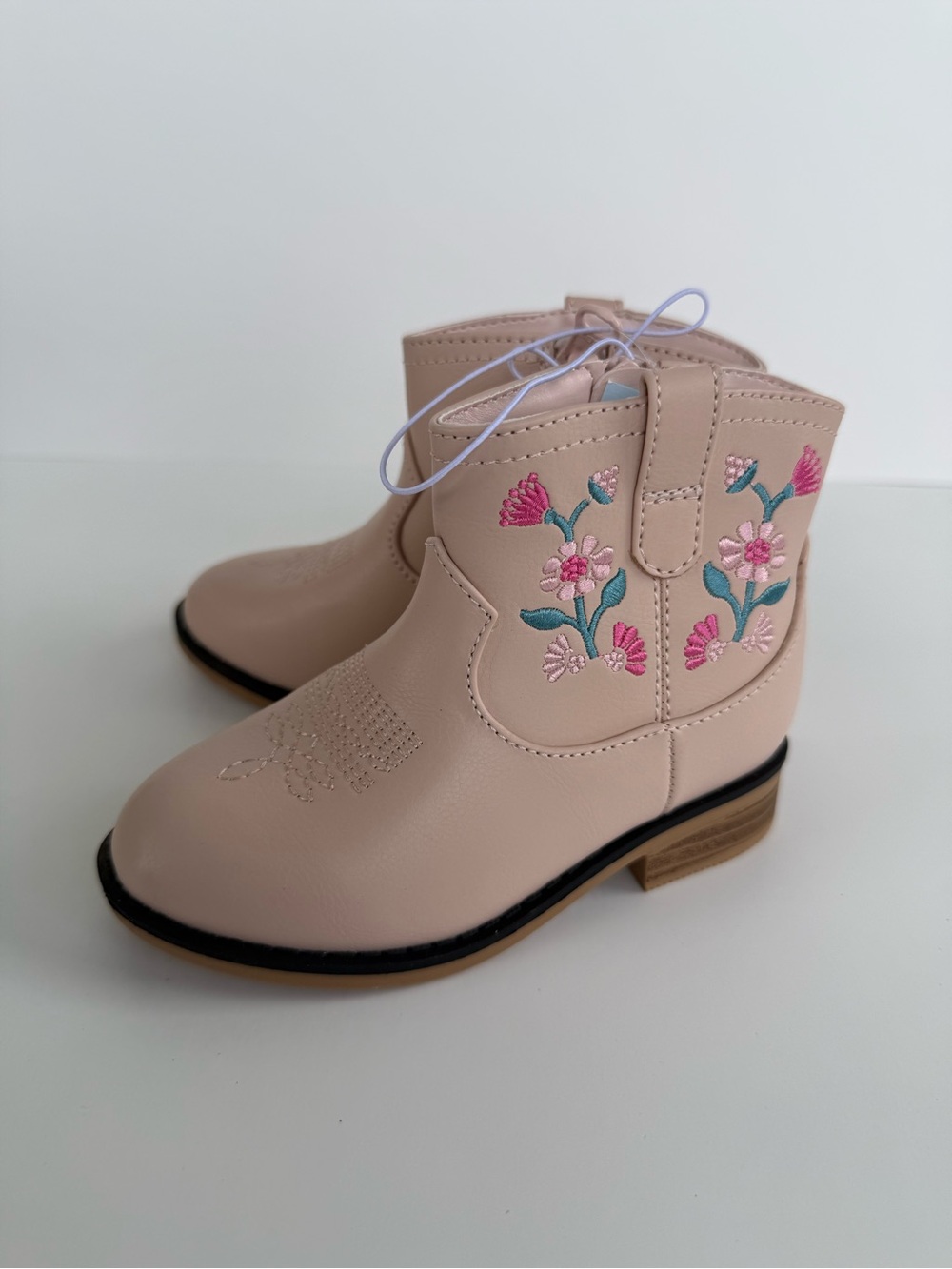 Cat & Jack Blush Pink Floral Embroidered Kids Western Boots